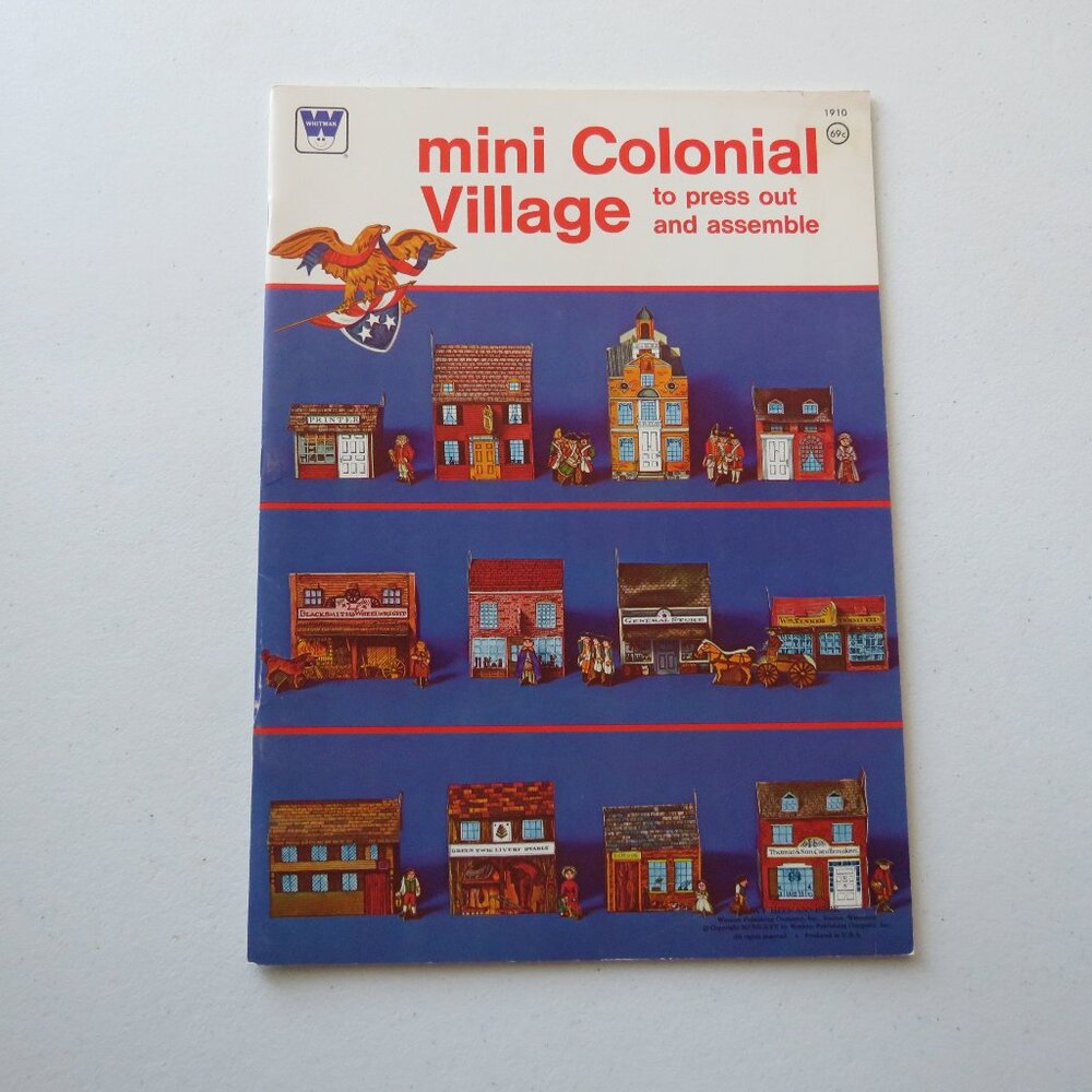 Mini Colonial Village to Press Out & Assemble Whitman Vintage Book #1910 1975